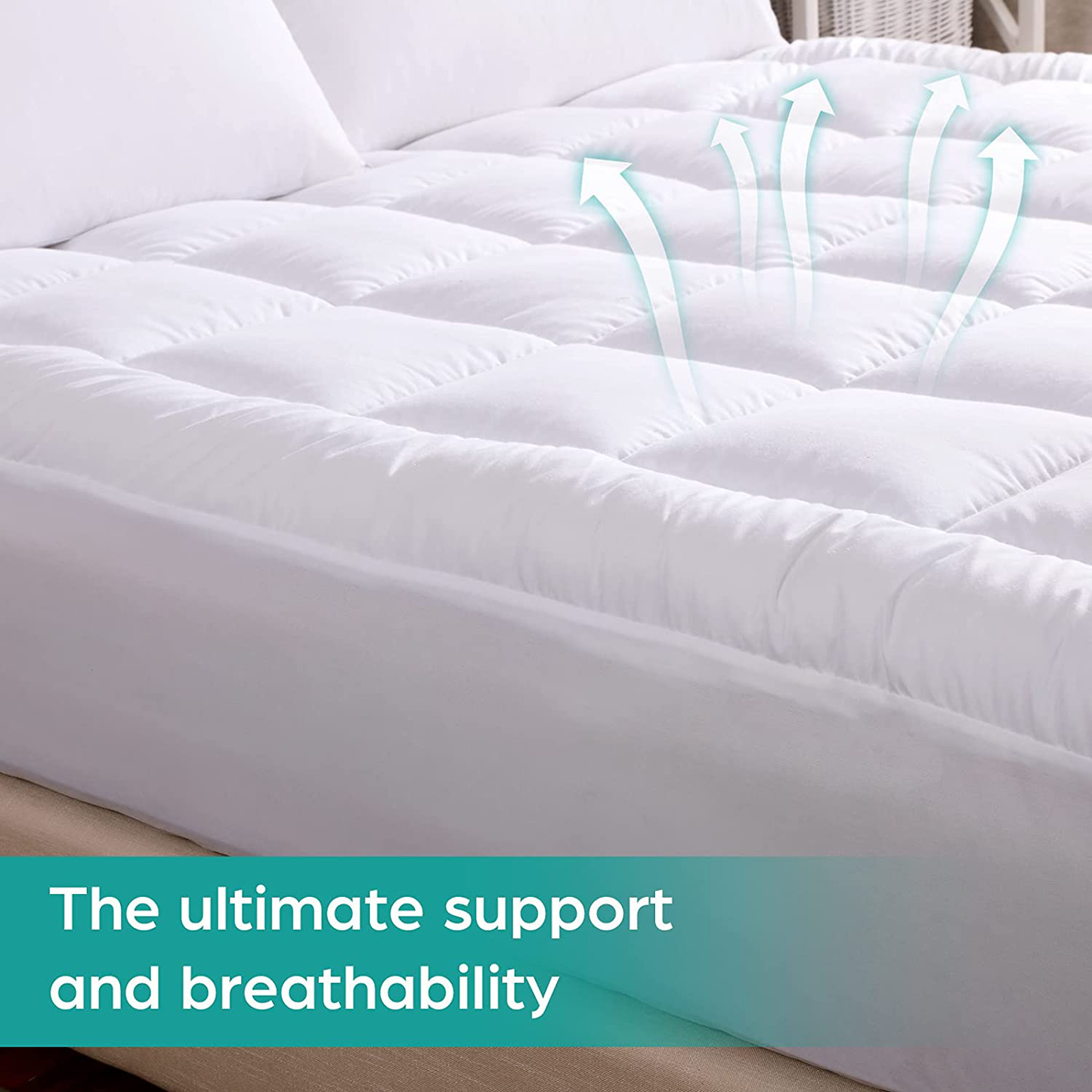 Rynx | WhatsBedding Waterproof Mattress Protector Queen Size Cotton Top Down Alternative Filling Pillow Top Mattress Protector Cover-Fitted Quilted (Queen Mattress Protector)