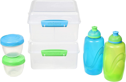 Rynx | Sistema To Go Kids Lunchboxes & Meal Containers | 2 Twist 'N' Sip Kids Water Bottles, 2 Lunch Cube Max With Dividers & 2 Leakproof Yoghurt Cups | Bpa-Free