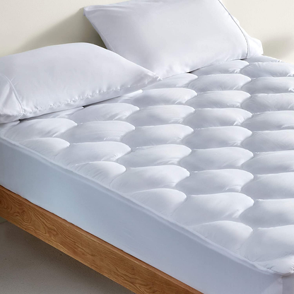 Rynx | Sleep Zone Quilted Mattress Protector - Extra Thick, Soft Plush Bedspread Pillowtop Up to 21 Inches Deep Pocket, White, King