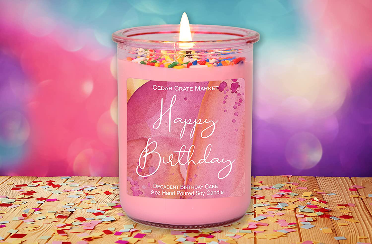 Rynx | Happy Birthday light - Red jar, sprinkles, birthday cake scented candle for women, girlfriend, best friends, women, buttercream vanilla cake, friendship gift for mom, sister, aunt, colleague, boss