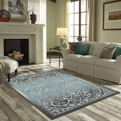 Rynx | Maples Rugs Pelham Vintage Runner Rug Non Slip Washable Hallway Entry Carpet [Made in USA], 2 x 6, Light Spa