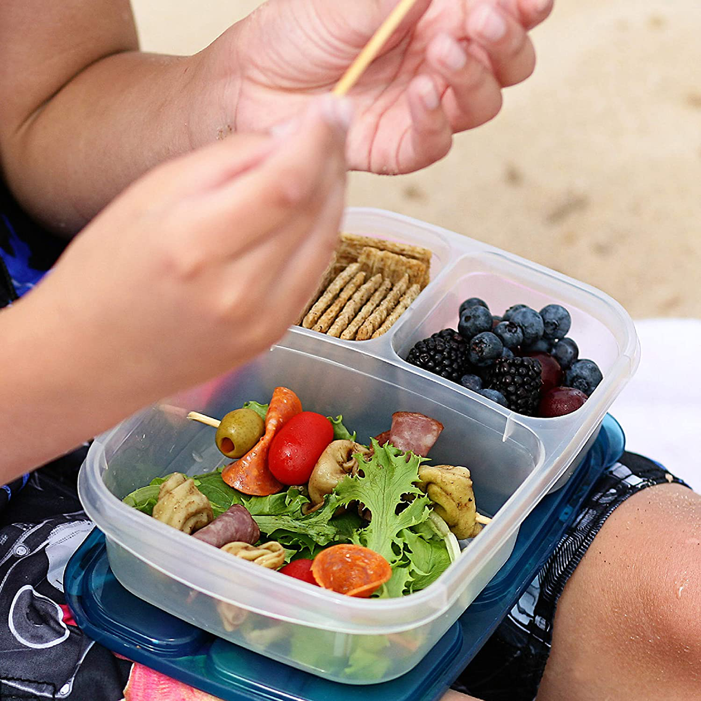 Rynx | Easylunchboxes - Bento Lunch Boxes - Reusable 3-Compartment Food Containers For School, Work, And Travel, Set Of 10, (Jewel Brights)