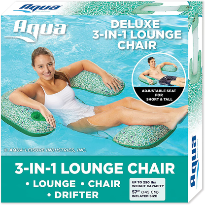 Rynx | Aqua LEISURE Mosaic 3-in-1 Pool Lounge Chair with Length Adjustment, Multi-use Inflatable (Chair, Drift, Lounge) Pool Floater, Green Mosaic (AZL17010MG)