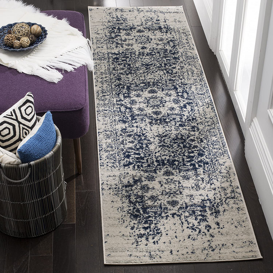 Rynx | Safavieh Madison Collection MAD603D Oriental Snowflake Medallion Distressed Non-Shedding Stain Resistant Living Room Bedroom Runner, 2'3" x 6', Cream / Navy Blue