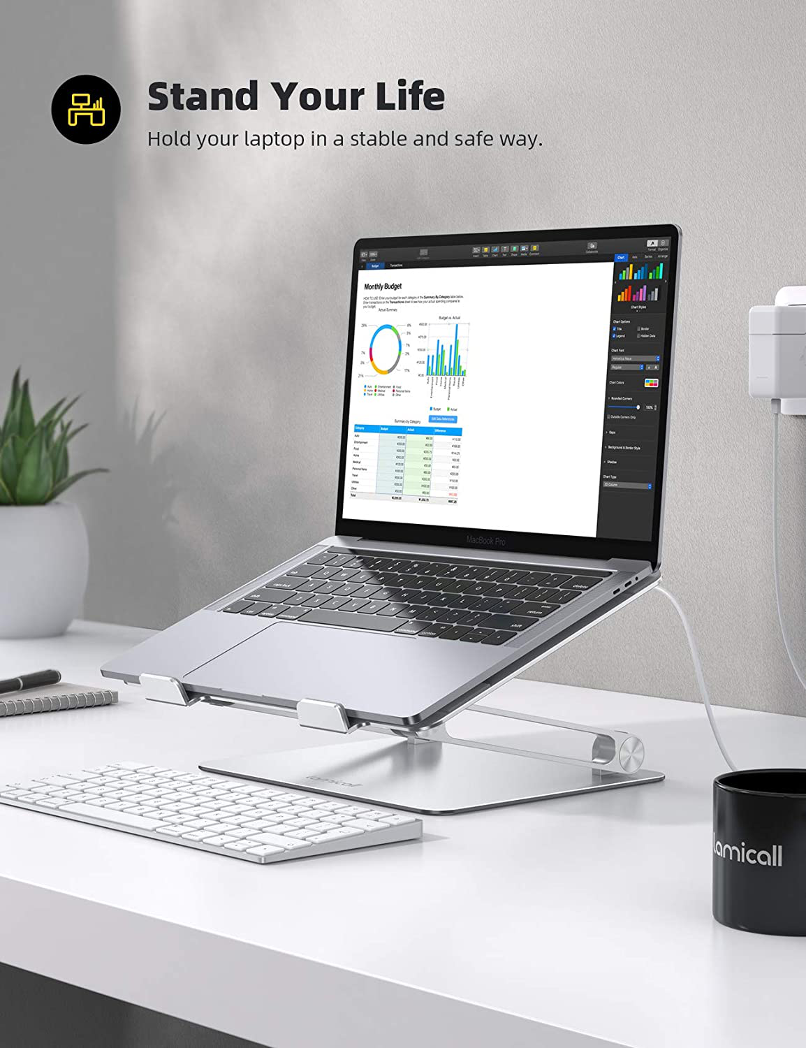Rynx | Lamicall Laptop Stand Riser Portable - Foldable Height Adjustable Ergonomic Computer Notebook Stand Holder Lift For Desk, Compatible With Macbook Air Pro, Dell Xps, Hp (10-17'') - Silver