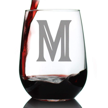 Rynx | Monogram Fet capital letter M - Without stem wine glass - Personalized gifts for women and men - Large engraved glass