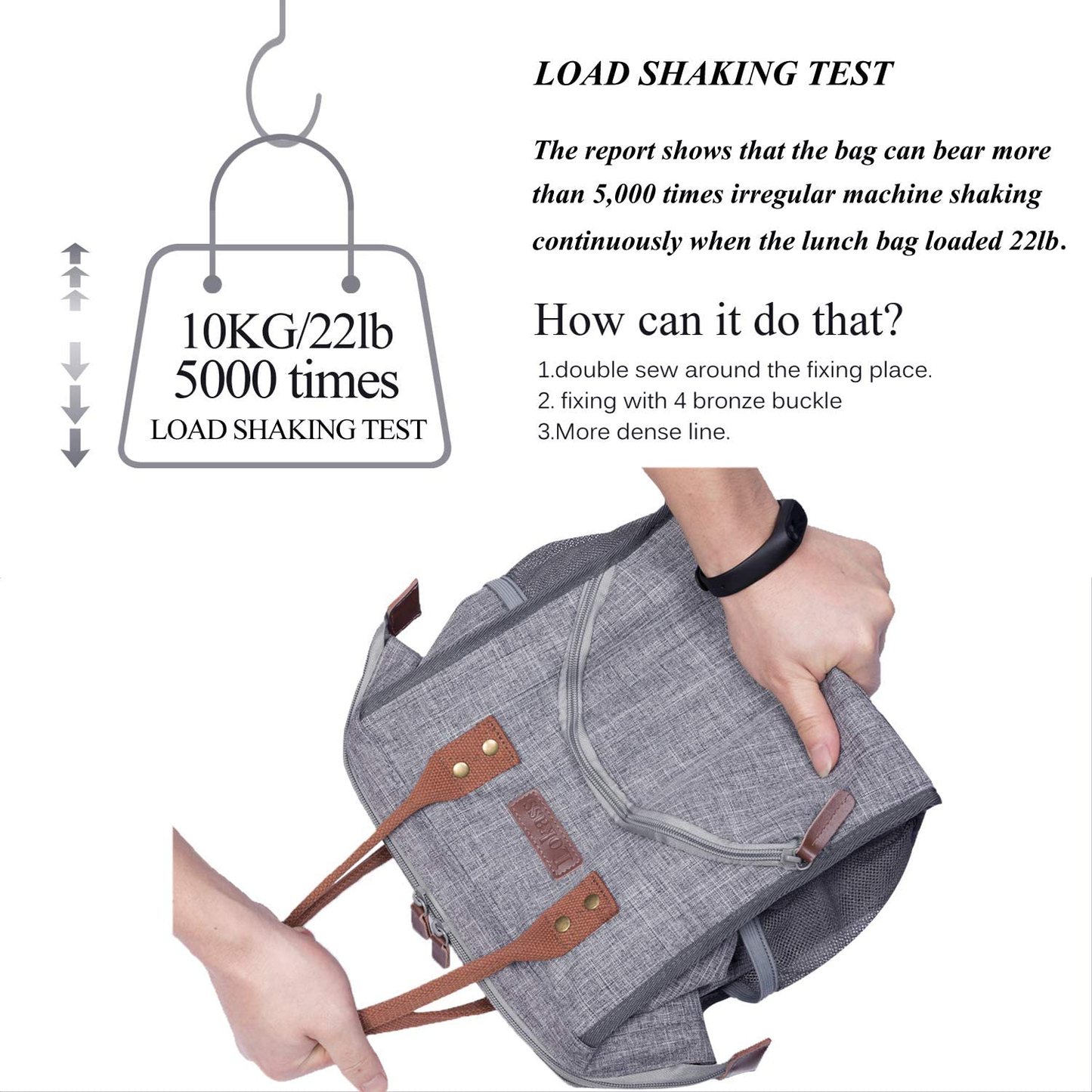 Rynx | Lokass Lunch Bag Insulated Lunch Box Wide-Open Lunch Tote Bag Large Drink Holder Durable Nylon Thermal Snacks Organizer For Women Men Adults College Work Picnic Hiking Beach Fishing, Gray