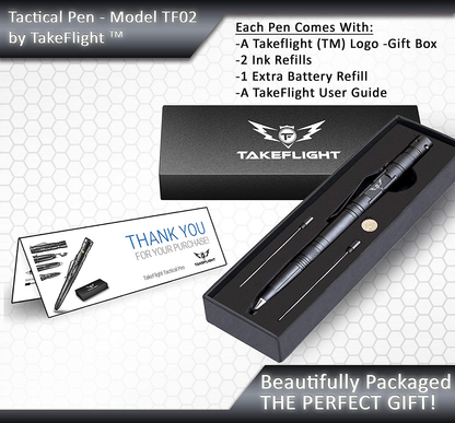 Rynx | TAKEFLIGHT Tactical Pen Survival Gear – Aviation Grade Aluminum LED Tactical Flashlight Multitool – Sturdy, Lightweight EDC Pen Survival Tool – Glass Breaker, Corkscrew, Screwdriver, Gift Box