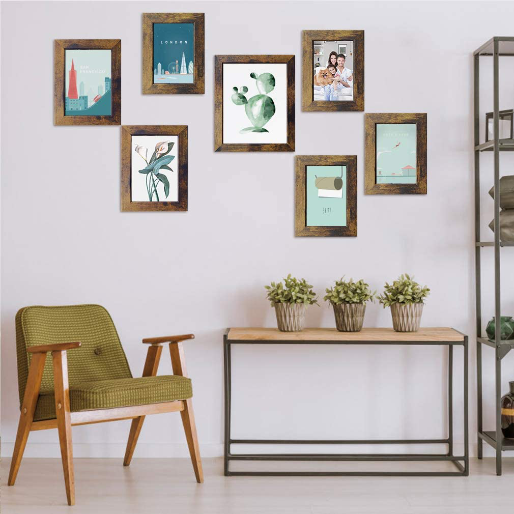 Rynx | Petaflop Gallery Wall Frame Set 7 Pack Distressed Picture Frame Set, One 8x10 Picture Frame, Two 5x7 Picture Frames, Four 4x6 Picture Frames