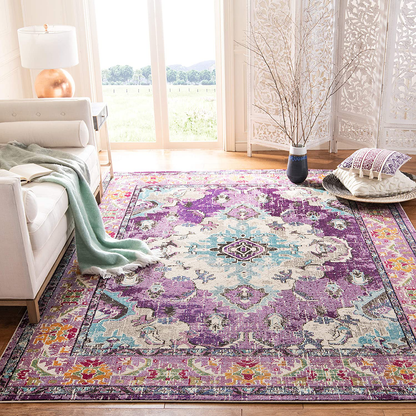 Rynx | Safavieh Monaco Collection MNC243L Boho Chic Medallion Distressed Non-Shedding Stain Resistant Living Room Bedroom Area Rug, 3' x 3' Square, Purple / Light Blue