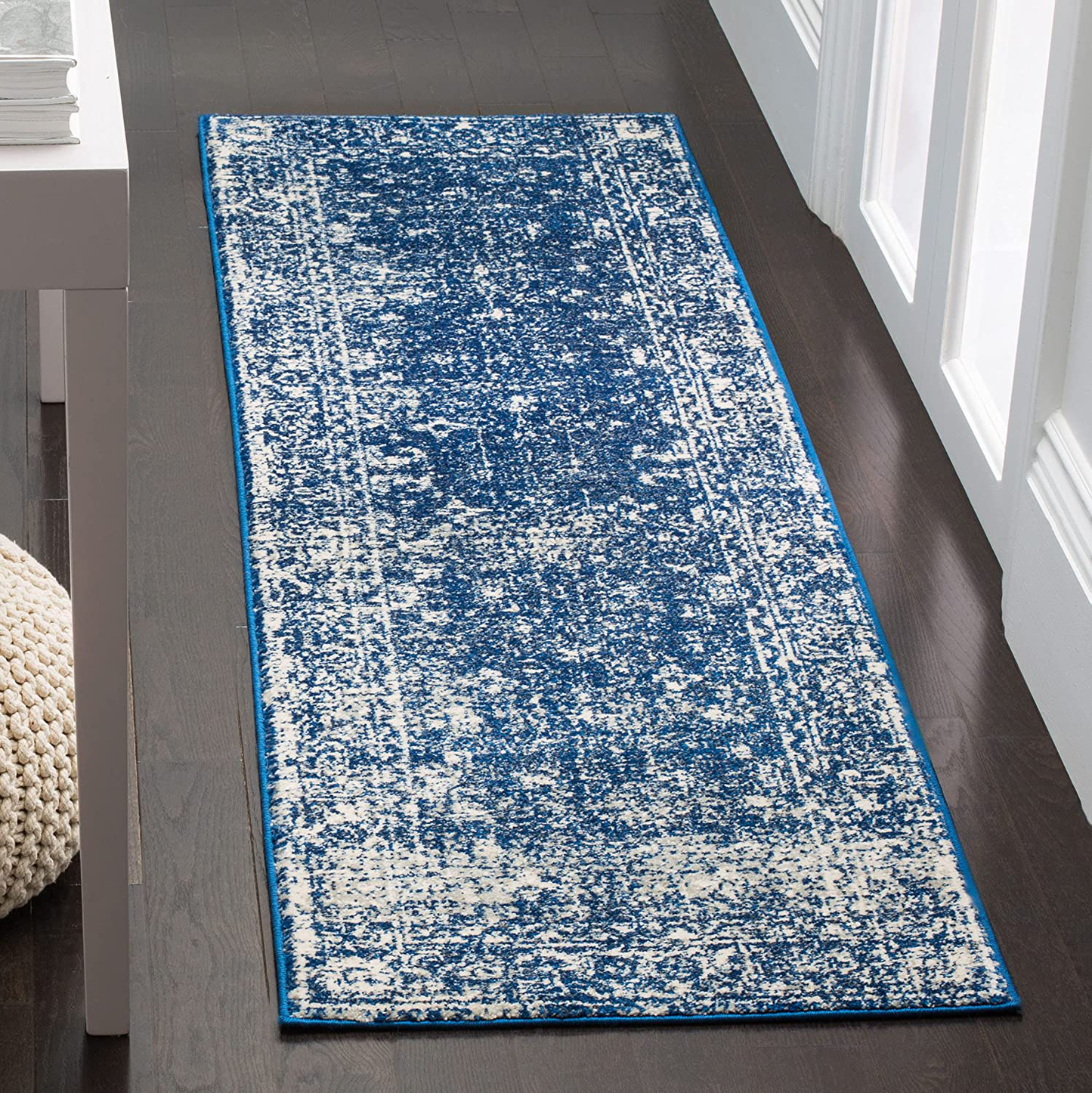 Rynx | Safavieh Evoke Collection EVK270A Shabby Chic Distressed Non-Shedding Stain Resistant Living Room Bedroom Runner, 2'2" x 13', Marine / Ivory