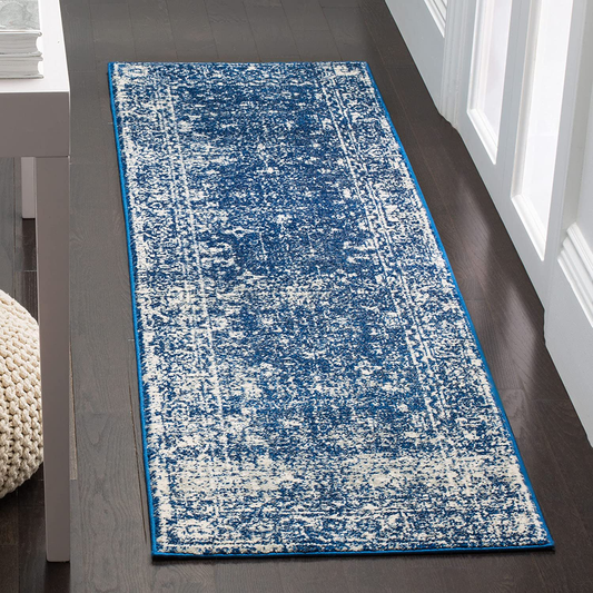 Rynx | Safavieh Evoke Collection EVK270A Shabby Chic Distressed Non-Shedding Stain Resistant Living Room Bedroom Runner, 2'2" x 13', Marine / Ivory