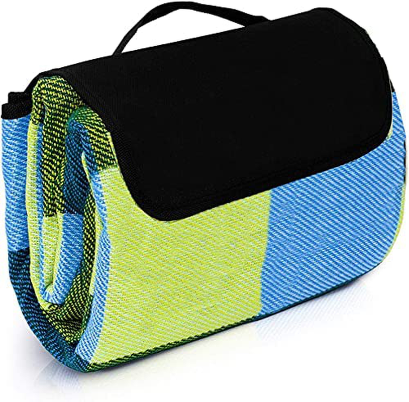 Rynx | Extra Large Picnic Blanket Double Layer for Outdoor Waterproof Practical Mat Tote Our Summer Blue and White Striped for the Beach, Camping on Grass