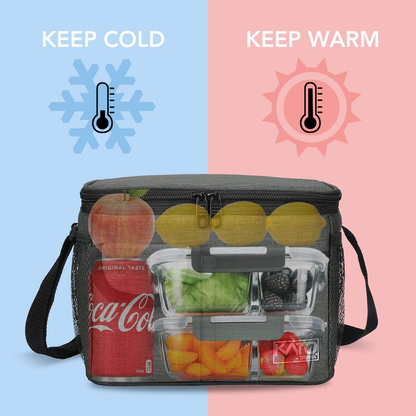 Rynx | Large Insulated Lunch Box For Women Men, 10l Leakproof Thermal Reusable Lunch Box For Adults & Children, High Meal Prep Food Cooler Tote With Pockets For Office Work By Tirrinia, Charcoal