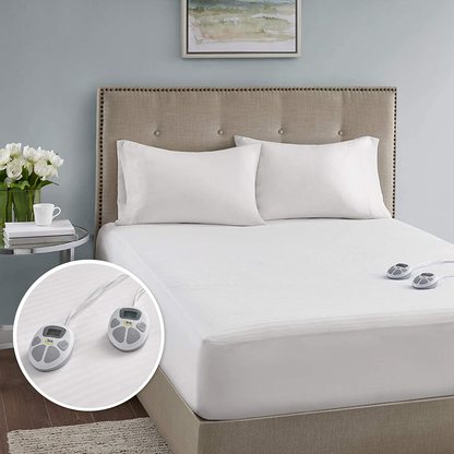Rynx | Serta Waterproof Mattress Pad - Cotton Blend Electric Bed Warmer With 10 Heat Settings Control Zero Radiation, Automatic Shut-off, 18" Deep Fully Fitted Elastic Pocket, Twin XL, White