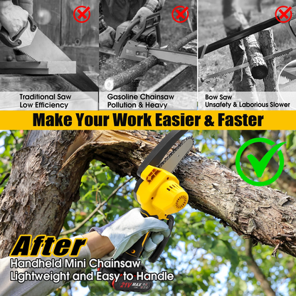 Rynx | 4 Inch Mini Chainsaw with 2 Batteries, Portable Wireless Lightweight Handheld Chainsaw