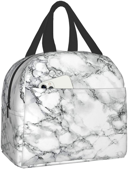 Rynx | Simple Insulated Lunch Bags For Women Men, Cute Reusable Lunch Boxes Small Suitable Girls Boys Teenagers Work Picnic Travel, White Marble