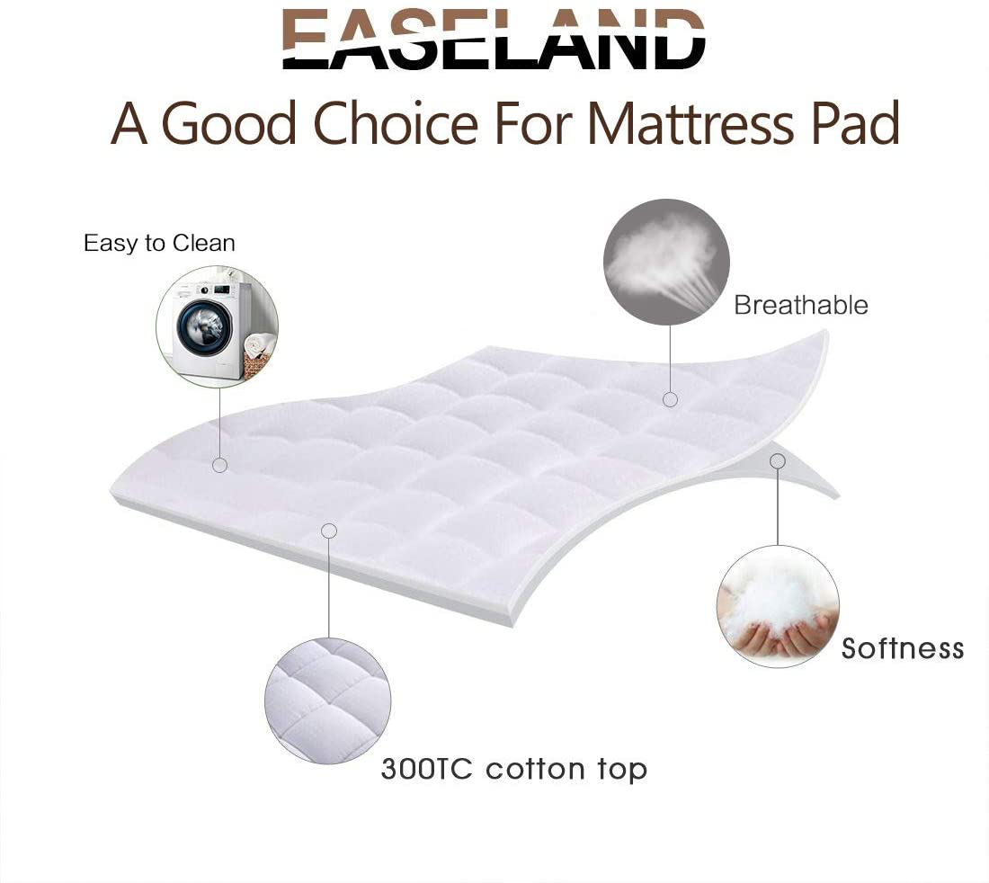 Rynx | EASELAND Full Size Mattress Pad Pillow Top Mattress Cover Quilted Fitted Mattress Protector Cotton Top 8-21" Deep Pocket Cooling Mattress Topper (54x75 Inches, White)