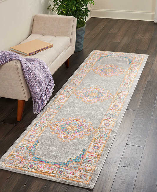 Rynx | Nourison Passion Traditional Designed Rug, 2'2" X 7'6", Gray, 7 Foot