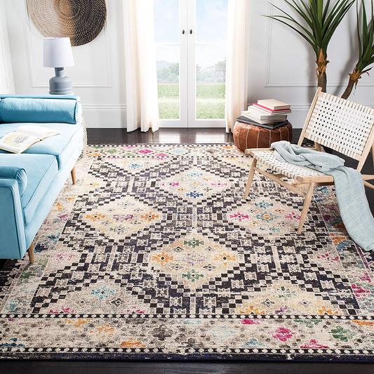 Rynx | Safavieh Madison Collection MAD418Z Boho Diamond Distressed Non-Shedding Stain Resistant Living Room Bedroom Area Rug, 3' x 5', Black / Yellow