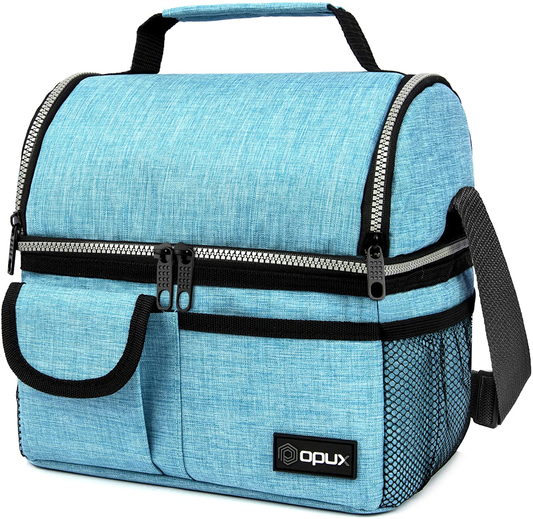 Rynx | Opux Insulated Dual Compartment Lunch Bag For Men, Women | Double Deck Reusable Lunch Box Cooler Bag With Shoulder Strap, Soft Leakproof Lining | Large Lunch Box Tote For Work, School (Turquoise)