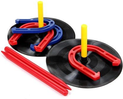 Rynx | Win SPORTS Outdoor Indoor Rubber Horseshoes Set Includes 4 Horseshoes, 2 Pegs, 2 Rubber Mats, 2 Red Plastic dowels, Beach Games Perfect for Tailgating, Camping, Backyard, Fun for Kids Adults