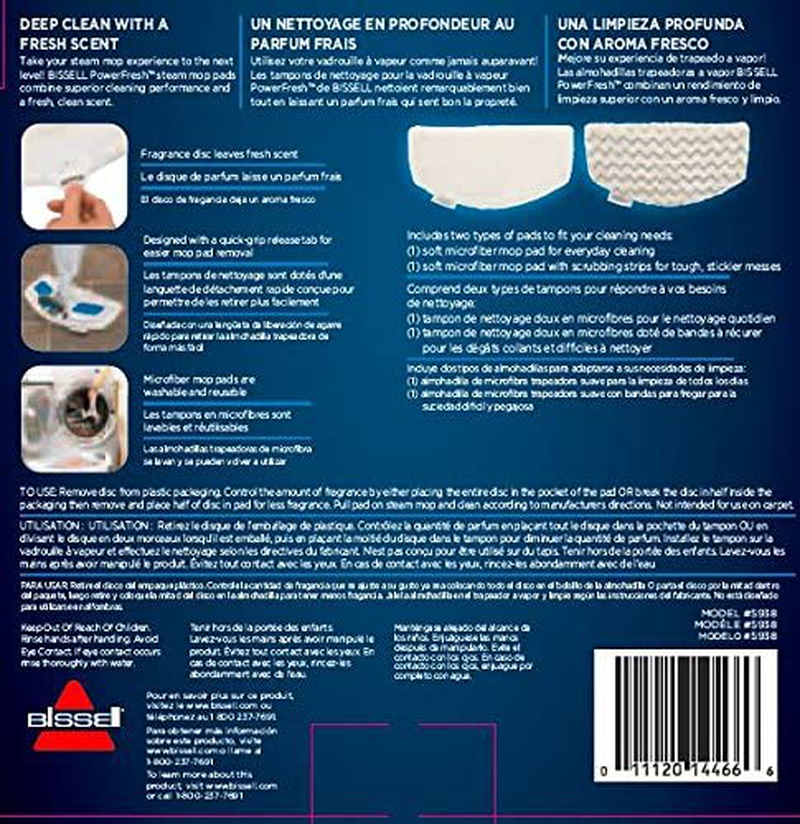 Rynx | BISSELL PowerFresh Steam Mop Pads (2 pk) with Scent Discs (4 ct), 5938
