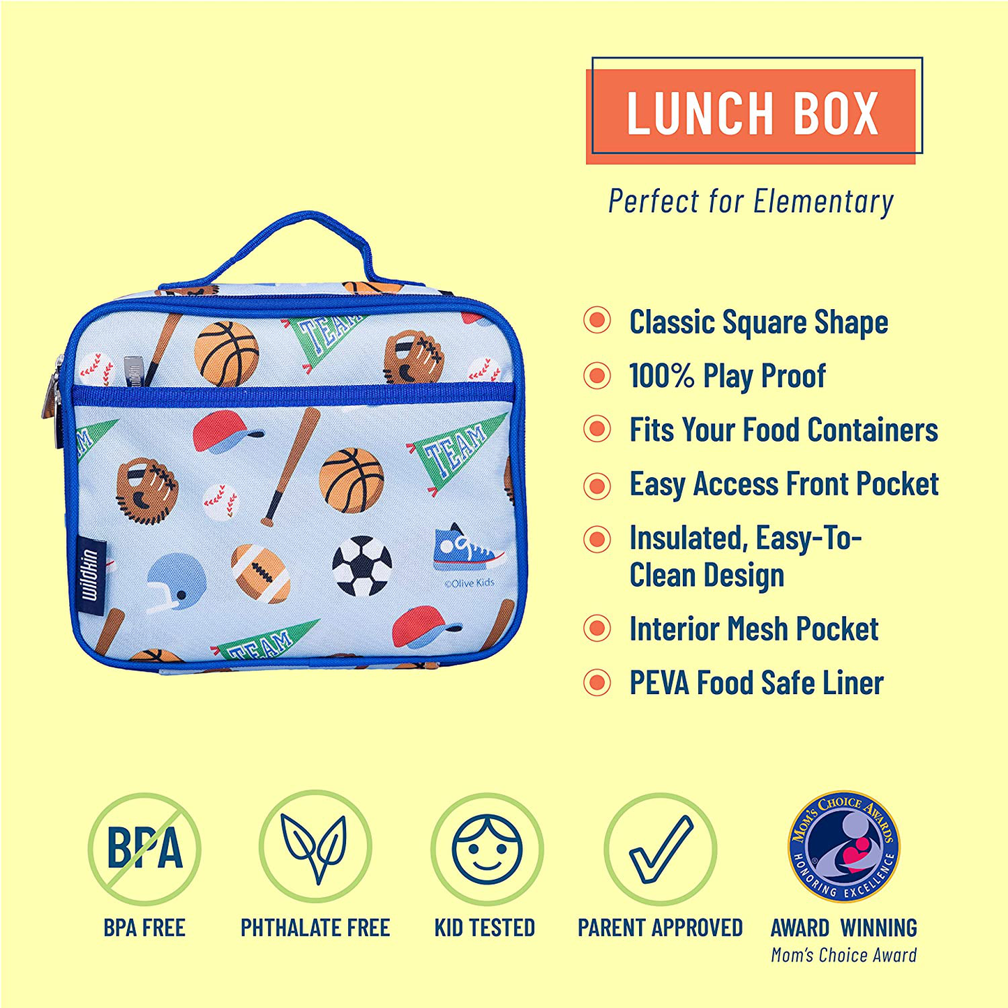 Rynx | Wildkin Kids Insulated Lunch Box Bag for Boys and Girls, Perfect Size for Packing Hot or Cold Snacks for School and Travel, Mom's Choice Award Winner, BPA-free, Olive Kids (Sharks)