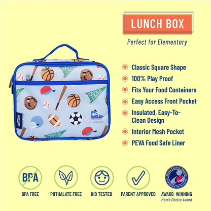 Rynx | Wildkin Kids Insulated Lunch Box Bag for Boys and Girls, Perfect Size for Packing Hot or Cold Snacks for School and Travel, Mom's Choice Award Winner, BPA-free, Olive Kids (Sharks)