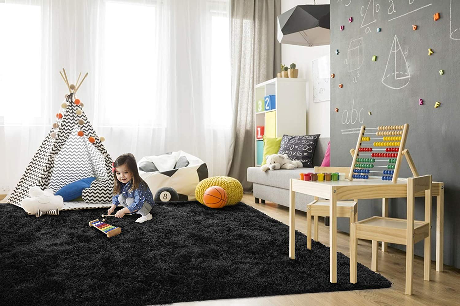 Rynx | Twinnis Super Soft Shaggy Rugs Fluffy Rugs, 3x5 Feet, Indoor Modern Plush Area Rugs For Living Room Bedroom Children's Room Kindergarten Home Decor, Upgraded Non-Slip Durable Rectangular Fuzzy Rug, Gray