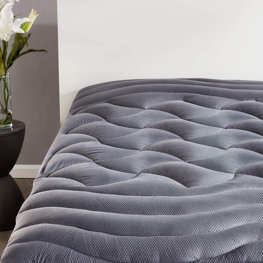 Rynx | Sleep Zone Premium Mattress Protector Cooling Overfilled Fluffy Soft Topper Zone Design Up to 21 Inches Deep Pocket with Elastic Skirt, Gray, Twin