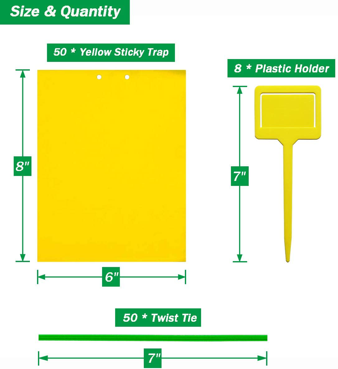 Rynx | 50 Sheets Yellow Sticky Traps, Fruit Fly Traps, for Indoor and Outdoor, Includes Twisted Tovar and Plastic Holders