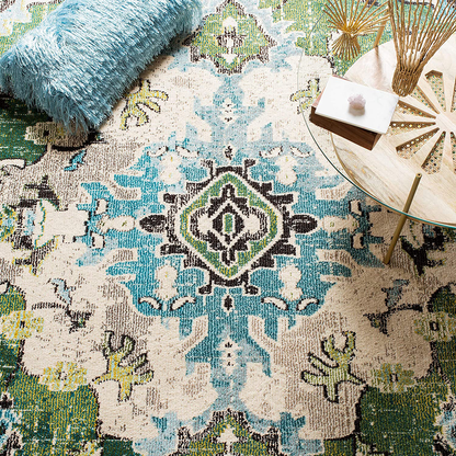 Rynx | Safavieh Monaco Collection MNC243G Boho Chic Medallion Distressed Non-Shedding Living Room Bedroom Area Rug, 5' x 5' Square, Gray / Light Blue