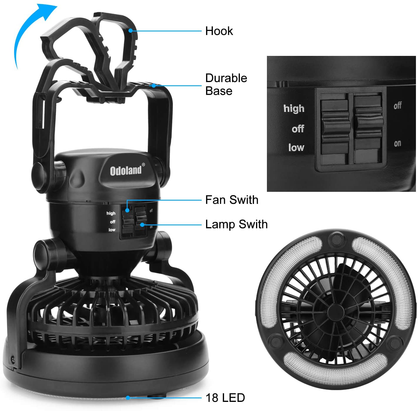 Rynx | Odoland Portable LED Camping Lantern with Ceiling Fan - Hurricane Emergency Survival Kit