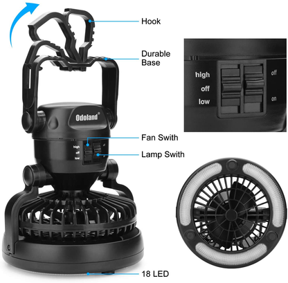 Rynx | Odoland Portable LED Camping Lantern with Ceiling Fan - Hurricane Emergency Survival Kit