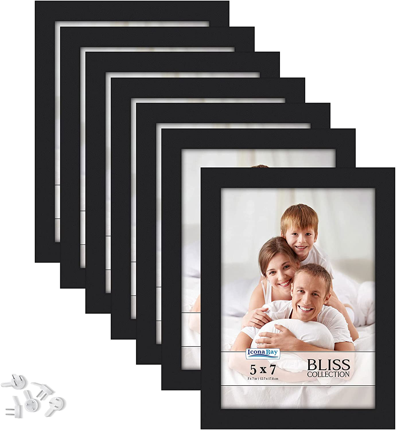 Rynx | Icona Bay 5x7 Picture Frames (Black, 12 Pack), Modern Style Wood Composite Frames Table or Wall Mounting, Bliss Collection