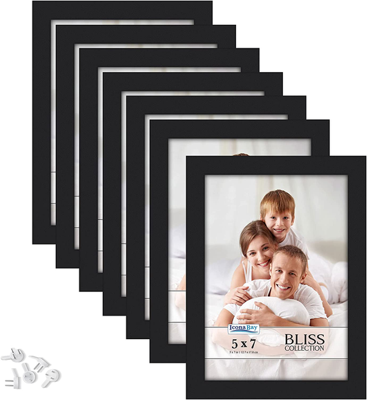 Rynx | Icona Bay 5x7 Picture Frames (Black, 12 Pack), Modern Style Wood Composite Frames Table or Wall Mounting, Bliss Collection