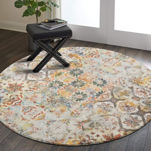 Rynx | Lahome Floral Medallion Collection Area Rug - 3' Diameter Non-Slip Distressed Vintage Area Rug Accent Throw Rugs Floor Rug for Door Mat Entrance Hall Living Room Bedroom Decor (3' Diameter, Multicolor)