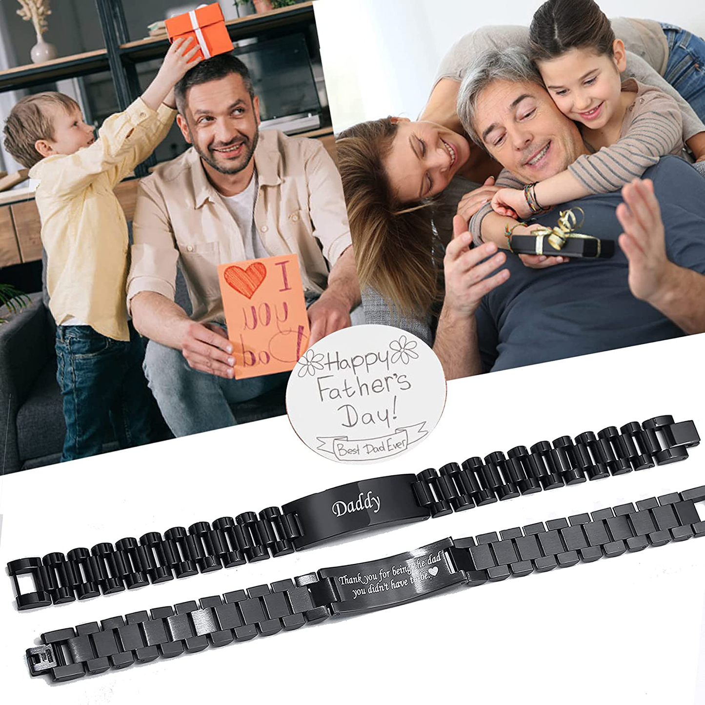 Rynx | VNOX Masculine Watch Strap Stainless Steel Link Bracelet Personalized Engraved DAD Jewelry Gift for Men DAD Dad