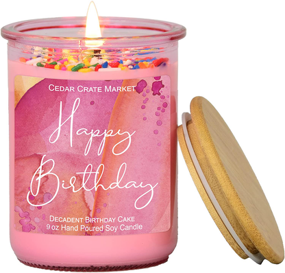 Rynx | Happy Birthday light - Red jar, sprinkles, birthday cake scented candle for women, girlfriend, best friends, women, buttercream vanilla cake, friendship gift for mom, sister, aunt, colleague, boss