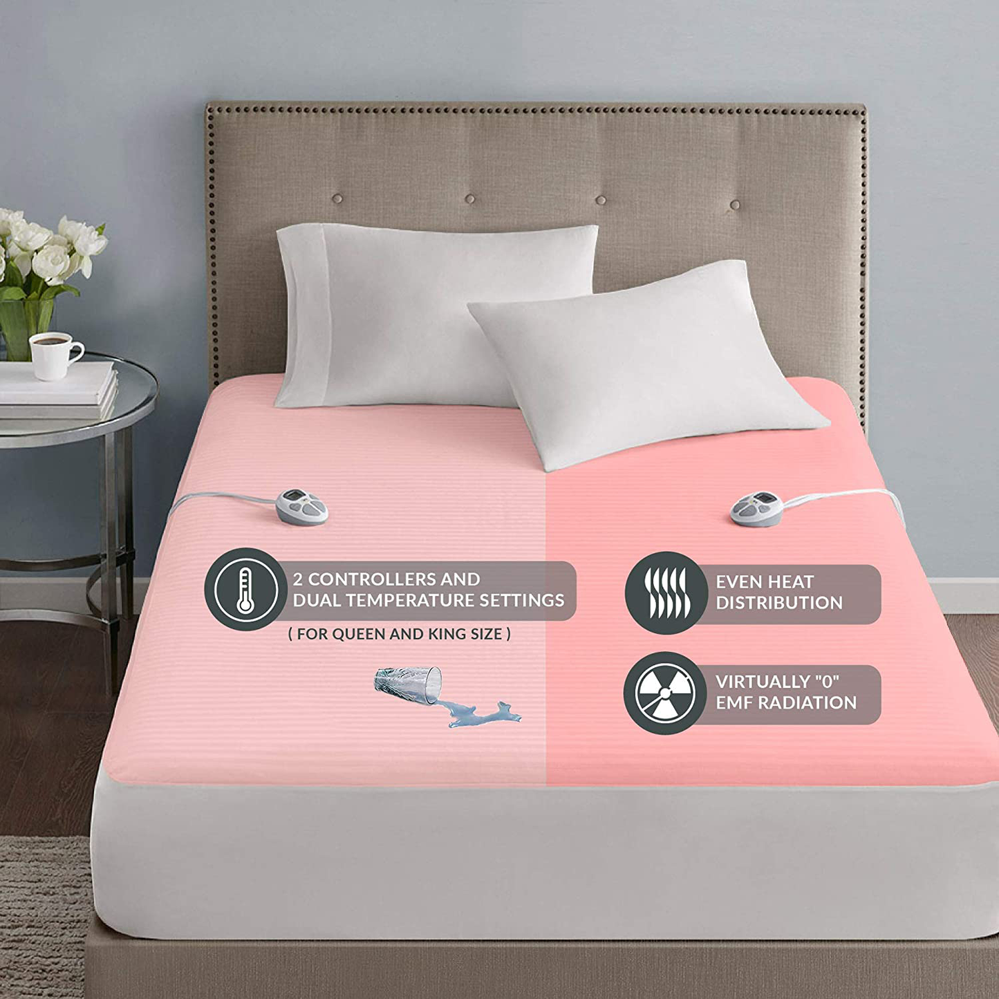 Rynx | Serta Waterproof Mattress Pad - Cotton Blend Electric Bed Warmer With 10 Heat Settings Control Zero Radiation, Automatic Shut-off, 18" Deep Fully Fitted Elastic Pocket, Twin XL, White