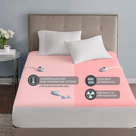 Rynx | Serta Waterproof Mattress Pad - Cotton Blend Electric Bed Warmer With 10 Heat Settings Control Zero Radiation, Automatic Shut-off, 18" Deep Fully Fitted Elastic Pocket, Twin XL, White