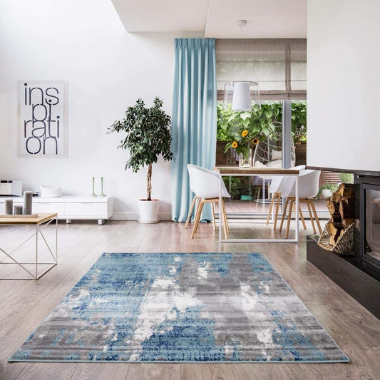 Rynx | Luxe Weavers Rugs – Victoria Modern Area Rugs with Abstract Patterns 9084 – Medium Pile Area Rug, Light Blue / 4 x 5