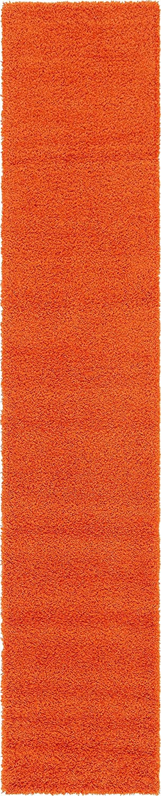 Rynx | Unique Loom Solo Solid Shag Collection Area Modern Plush Rug Luxurious & Soft, 2' 6 x 13' 0, Tiger Orange