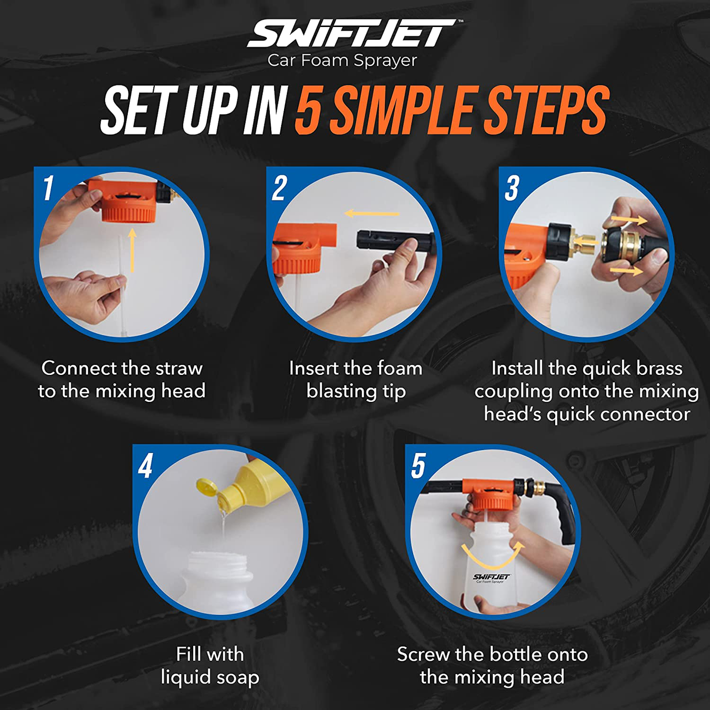 Rynx | SwiftJet Car Wash Foam Cannon Sprayer with Microfiber Wash Mitt - Adjustable Water Pressure & Soap Ratio - Foam Cannon Attaches to Any Garden Hose (Foam Sprayer with Wash Mitt)