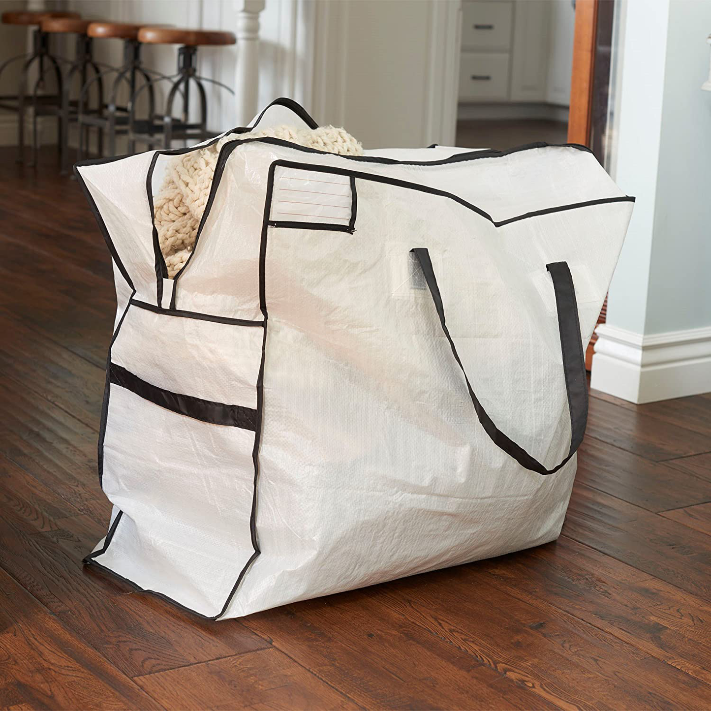 Rynx | Household Essentials 2622 MightyStor Large Storage Bag with Handles | Clothing and Linen Storage Bag | White Tarp with Black Trim