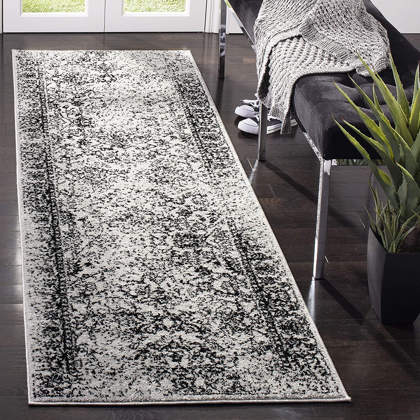 Rynx | Safavieh Adirondack Collection ADR109B Oriental Distressed Non-Shedding Stain Resistant Living Room Bedroom Runner, 2'6" x 6', Gray / Black