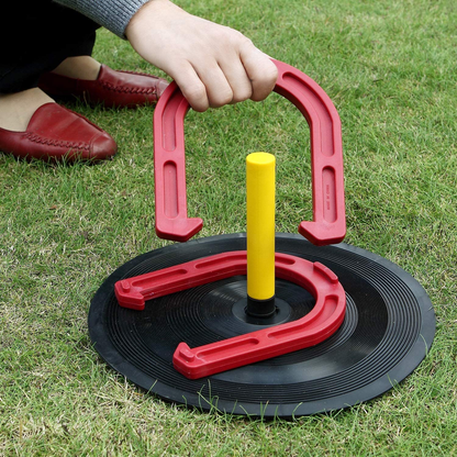 Rynx | Win SPORTS Outdoor Indoor Rubber Horseshoes Set Includes 4 Horseshoes, 2 Pegs, 2 Rubber Mats, 2 Red Plastic dowels, Beach Games Perfect for Tailgating, Camping, Backyard, Fun for Kids Adults