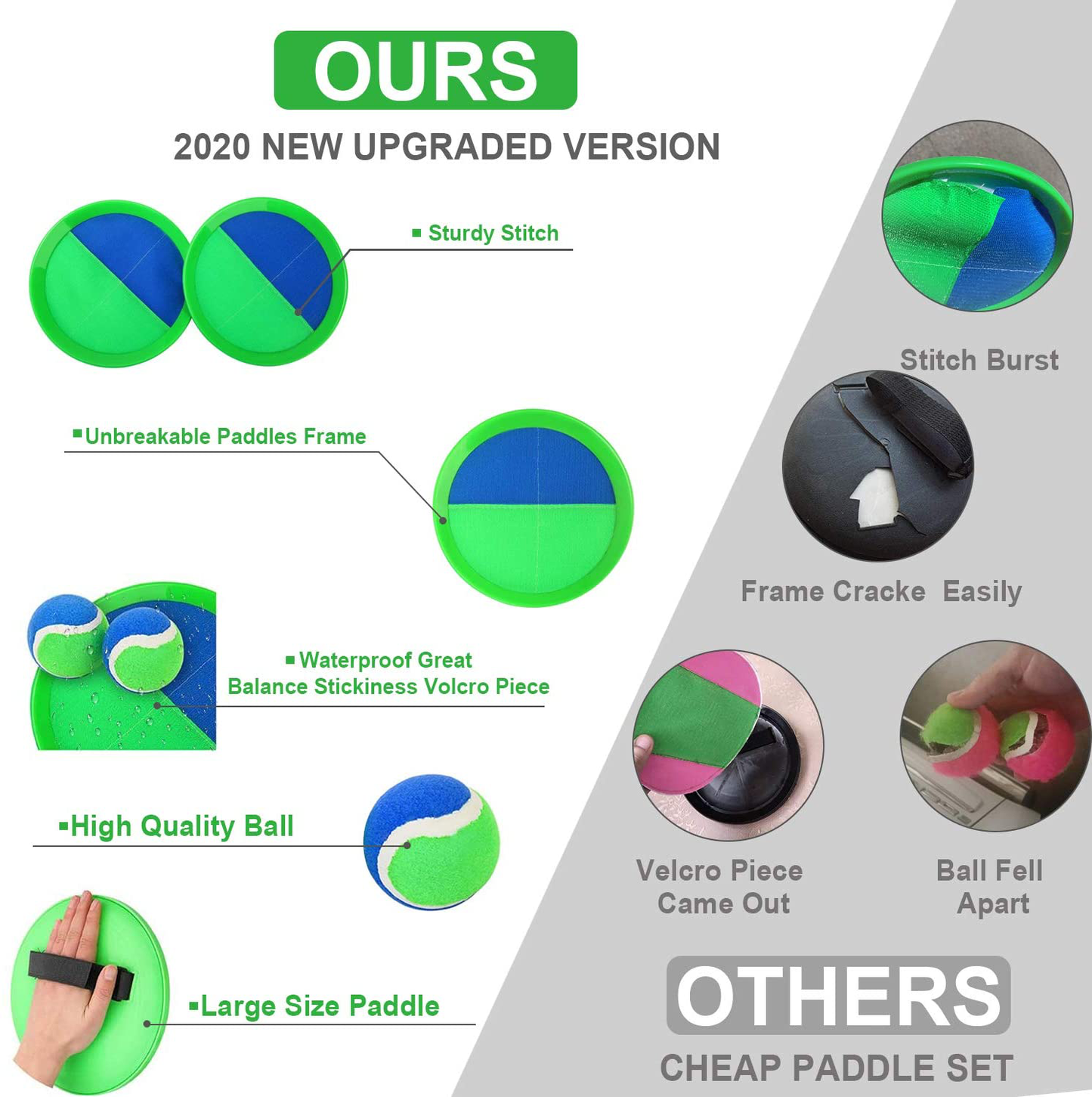 Rynx | Jalunth Ball Catch Set Games Toss Paddle - Beach Toys Back Yard Outdoor Lawn Backyard Throw Sticky Set Age 3 4 5 6 7 8 9 10 11 12 Years Old Boys Girls Kids Adults Family Outside Easter Gifts Green