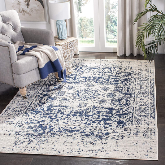 Rynx | Safavieh Madison Collection Mad603d Oriental Snowflake Medallion Distressed Non-Shedding Stain Resistant Living Room Bedroom Accent Rug, 2'3" X 4', Cream / Navy Blue